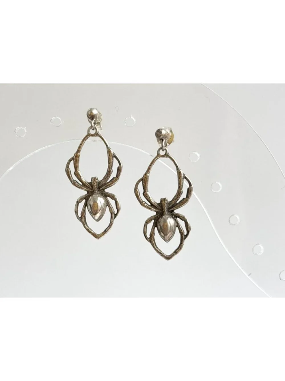 Awesome Spider Figural Hand Carved Vintage Sterling Silver 925 Drop Earrings